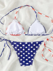 Women's American Flag Print Strappy Beach Bikini