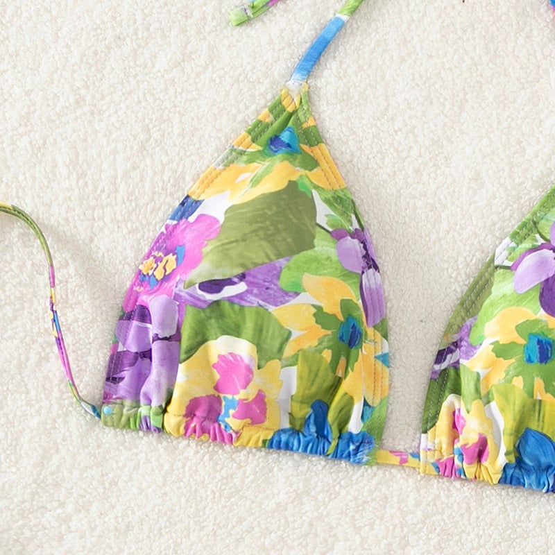 Women's Art Hawaiian Contrast Floral Print Four Piece Swimsuit