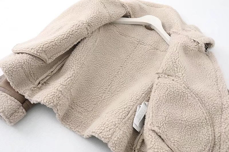 Fleece Suede Fur Jacket in Taupe & Black