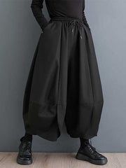 Drawstring Pleated Solid Color High Waisted Loose Trousers Pants
