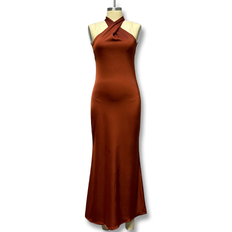 Bianca Cross Over Halter Neck Dress