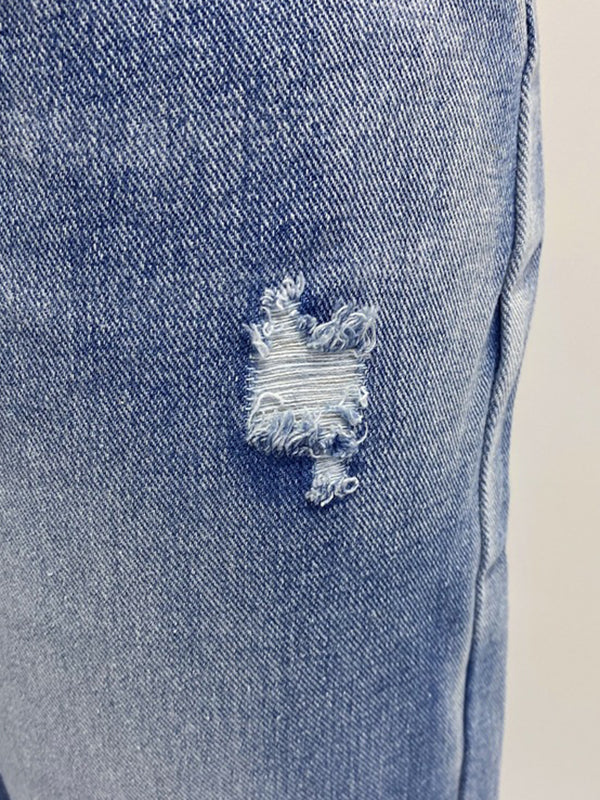 Fringed Gradient Split-Joint Straight Leg Jean Pants Bottoms