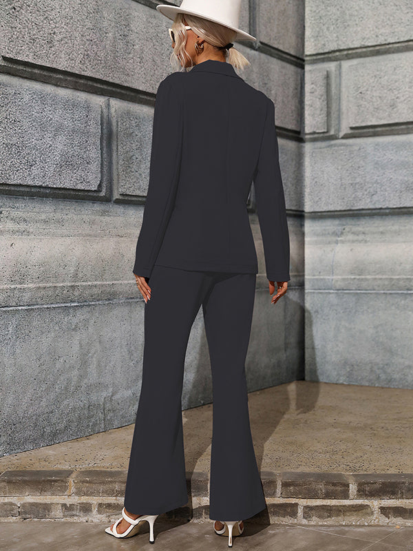 Office Solid Lapel Collar Two Pieces Set