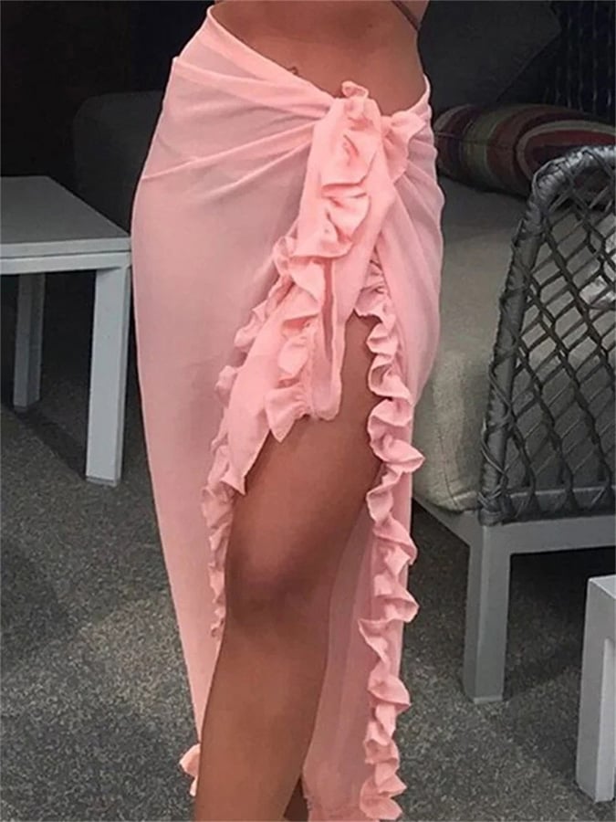 Women's Chiffon Ruffle Beach Sunscreen Cover Up Skirt