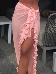 Women's Chiffon Ruffle Beach Sunscreen Cover Up Skirt