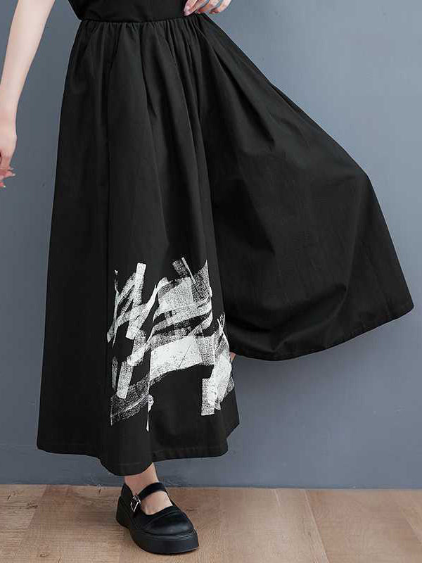 Abstract Printed Elasticity Loose Wide Leg Casual Pants Bottoms