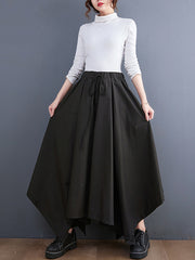 Cropped A-Line Drawstring Solid Color Pants Culotte