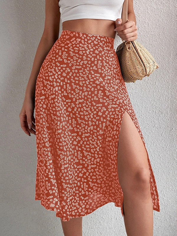 Flower Print Split-side A-line Loose Skirts Bottoms