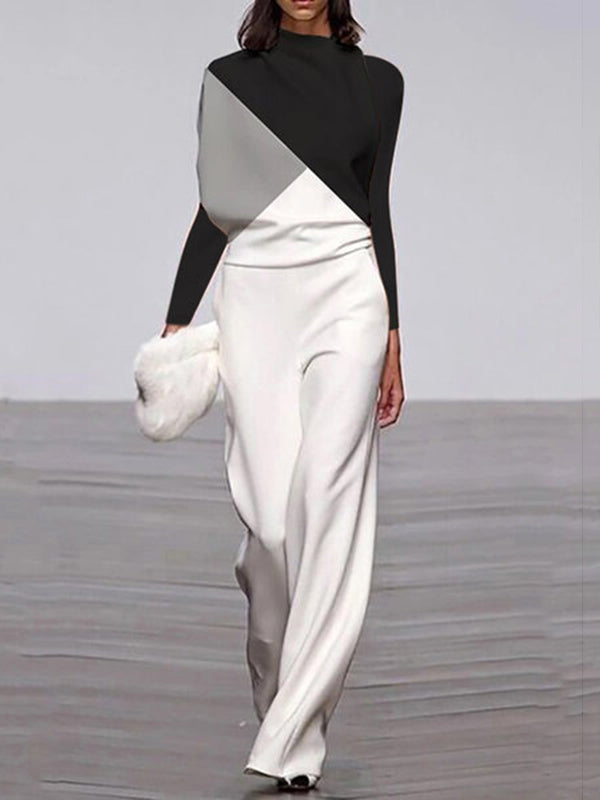 Black&White Split-Joint Wide Leg Jumpsuit