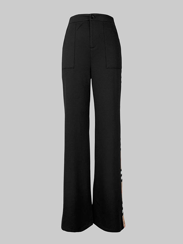 Loose Wide Leg Contrast Color Pockets Pants Trousers