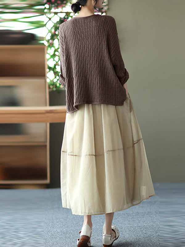Simple Loose Solid Color Split-Joint Bubble Skirt