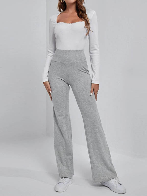 Solid Color High Waisted Trousers Pants