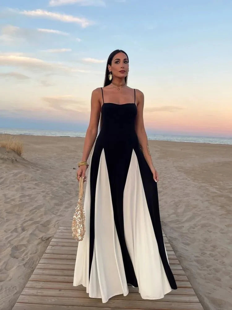 Elegant Black White Contrasting Fashion Dress