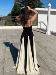 Elegant Black White Contrasting Fashion Dress