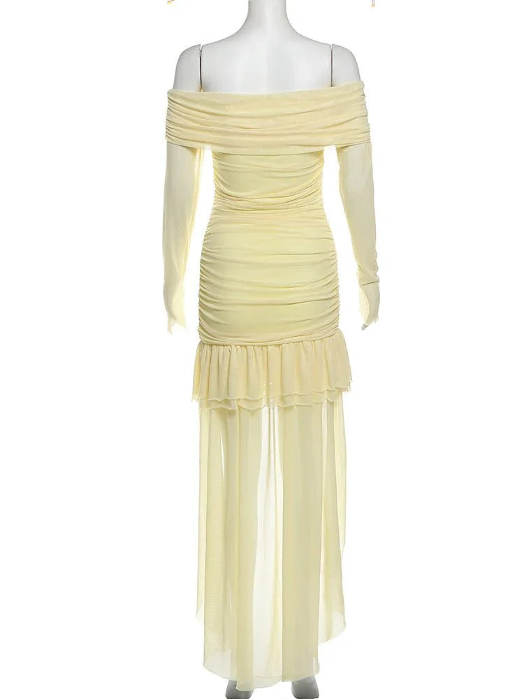 Elegant Full Sleeve Ruched Mini Dress