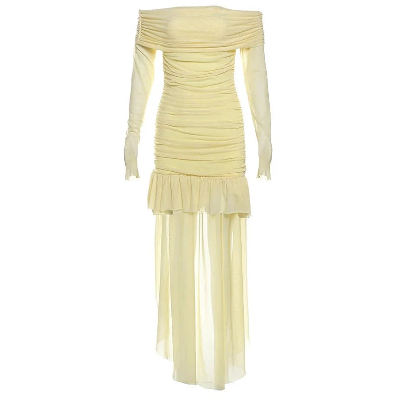 Elegant Full Sleeve Ruched Mini Dress