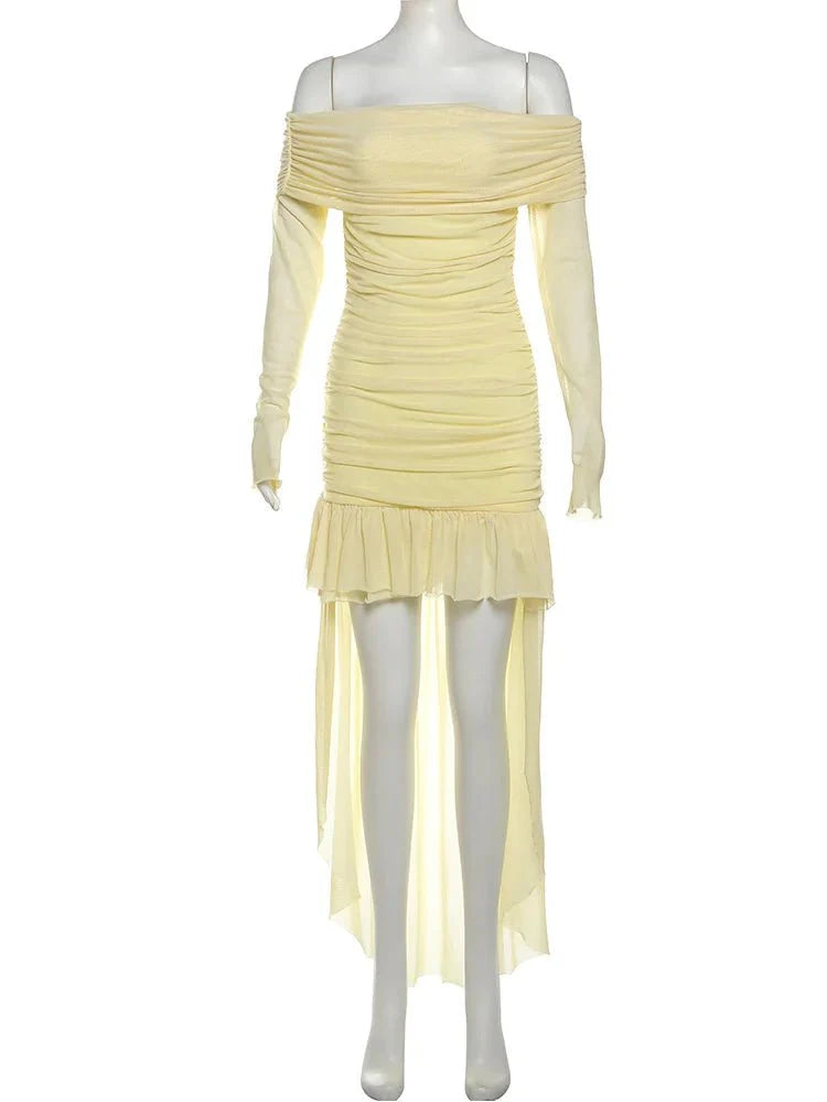 Elegant Full Sleeve Ruched Mini Dress