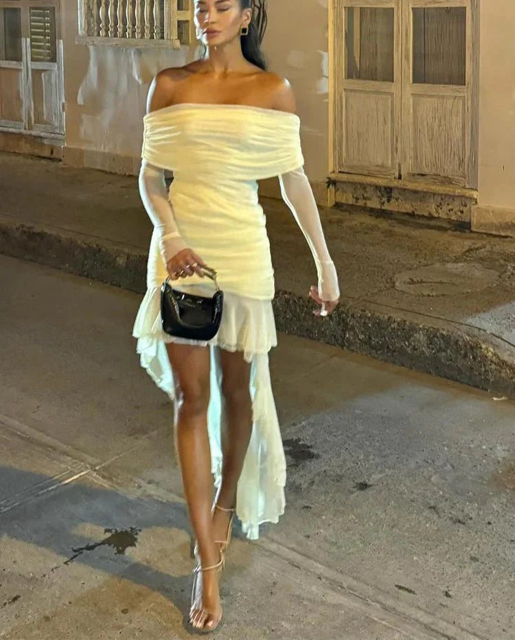 Elegant Full Sleeve Ruched Mini Dress