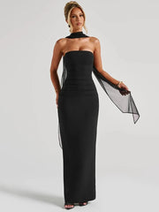 Elegant Long Dress with Scarf