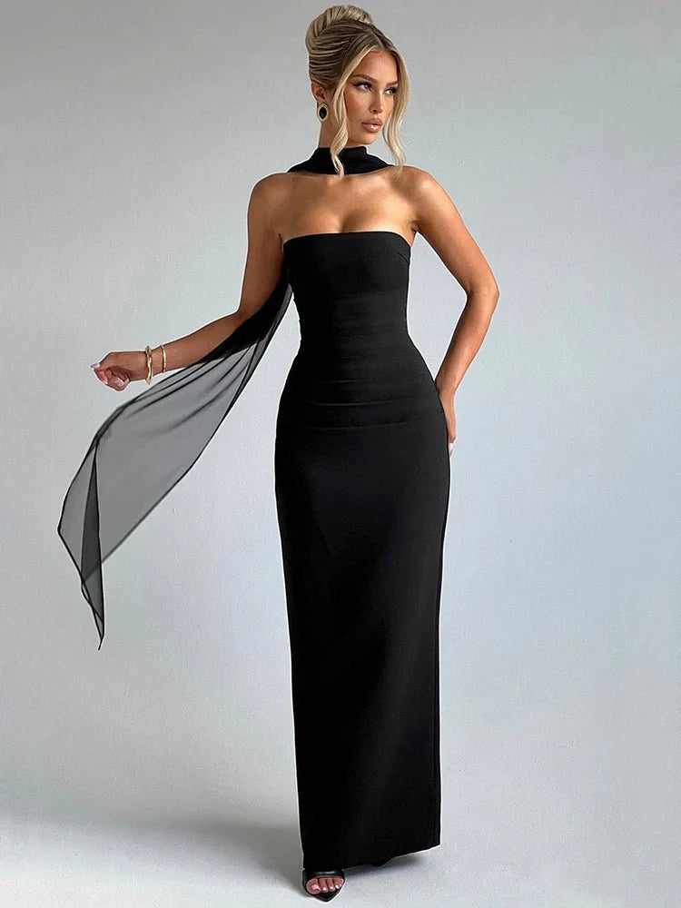 Elegant Long Dress with Scarf