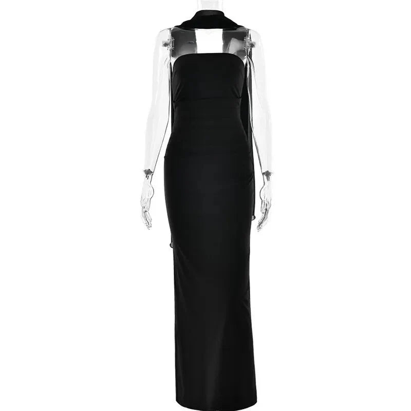 Elegant Long Dress with Scarf