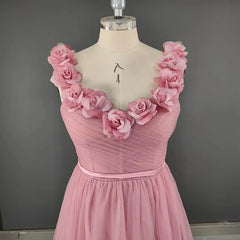 Elegant Pink 3D Flower Evening Gown