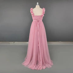 Elegant Pink 3D Flower Evening Gown