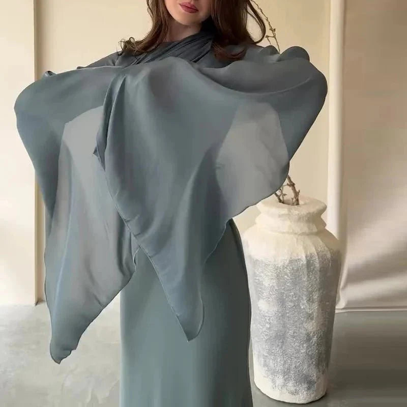 Elegant Satin Batwing Sleeve Ankle-Length Dress
