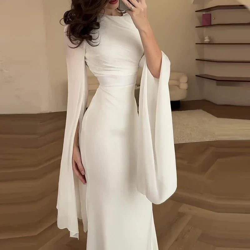 Elegant Satin Batwing Sleeve Ankle-Length Dress