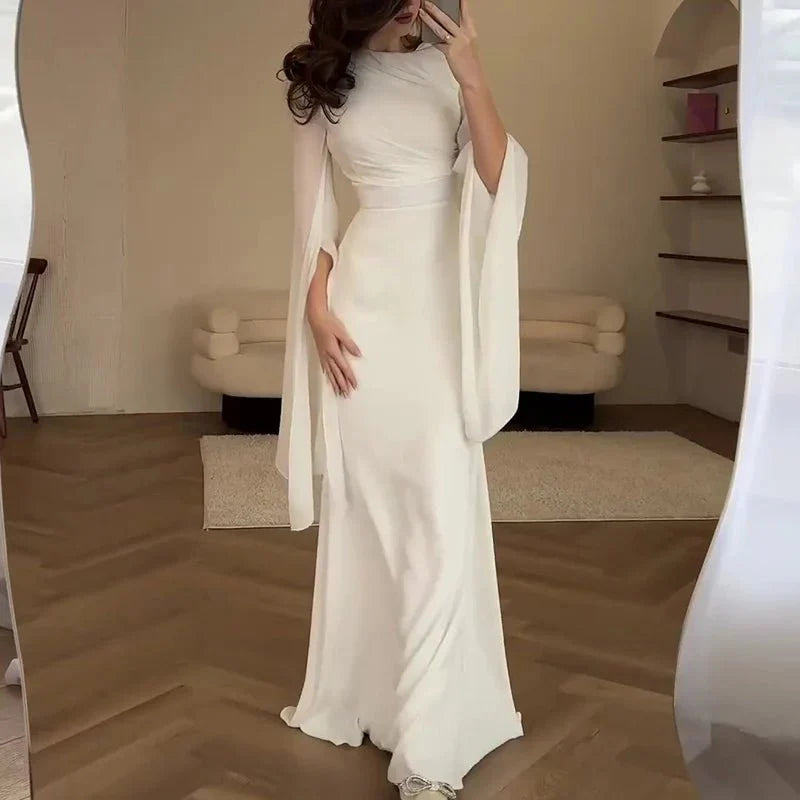 Elegant Satin Batwing Sleeve Ankle-Length Dress