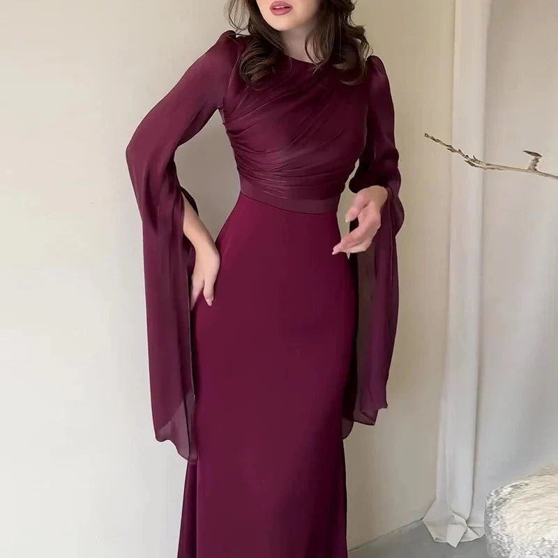 Elegant Satin Batwing Sleeve Ankle-Length Dress