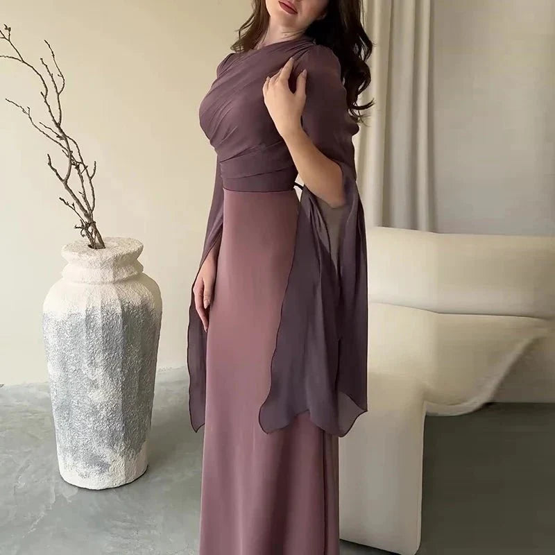 Elegant Satin Batwing Sleeve Ankle-Length Dress
