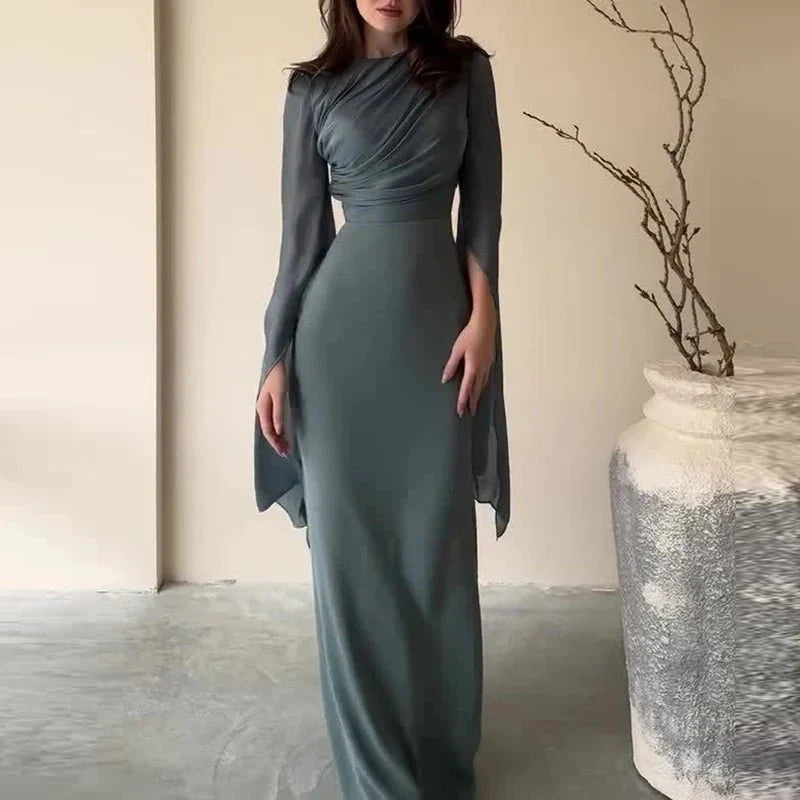 Elegant Satin Batwing Sleeve Ankle-Length Dress