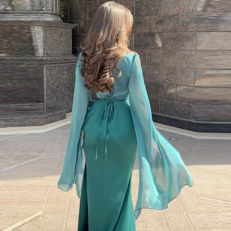 Elegant Satin Batwing Sleeve Ankle-Length Dress