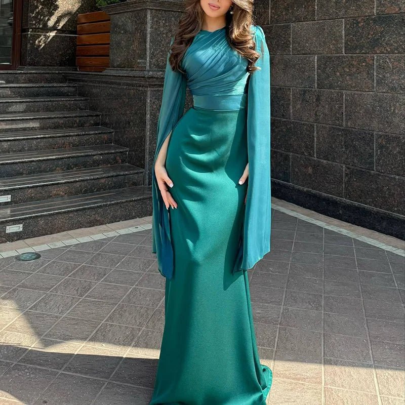 Elegant Satin Batwing Sleeve Ankle-Length Dress
