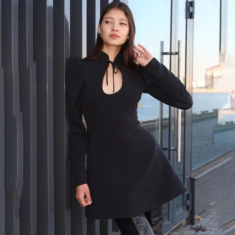 Elegant Stand Collar Short Dress