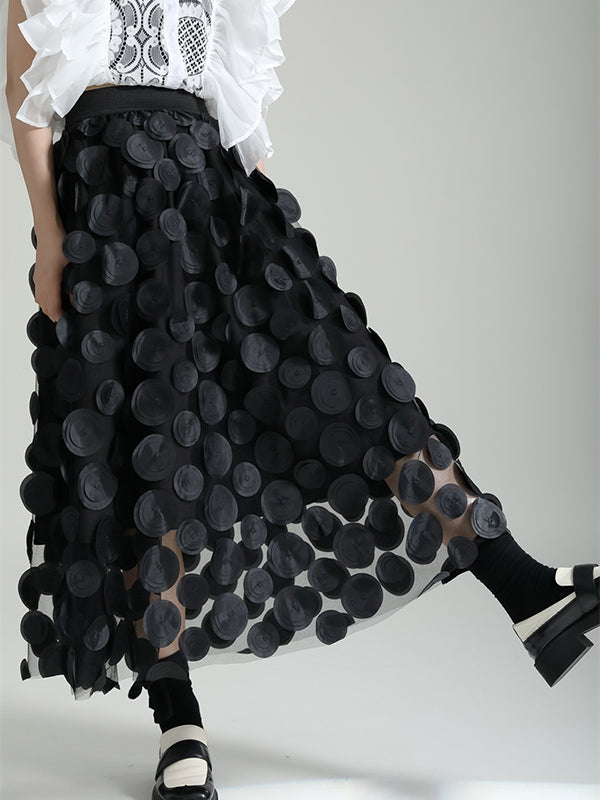 Mesh Polka-Dot Solid Color Split-Joint A-Line High Waisted Skirts Bottoms