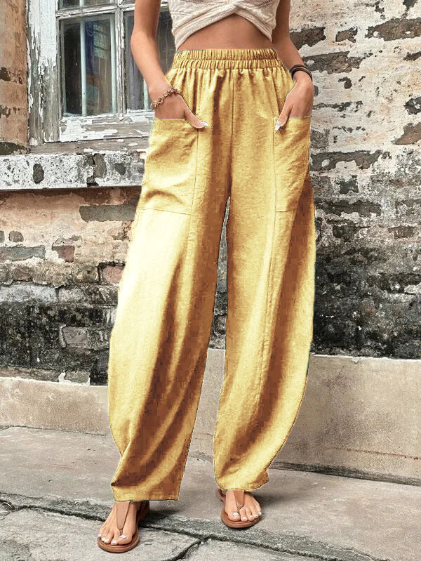Elasticity Pockets Solid Color Loose Plus Size Pants