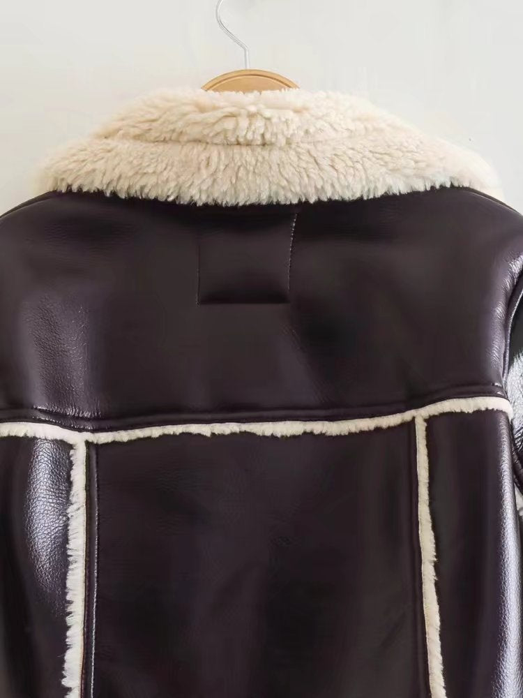 Claire - Cropped Lambswool Leather Jacket