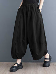 Elasticity Solid Color Split-Joint Bloomers Loose Trousers Wide Leg Pants