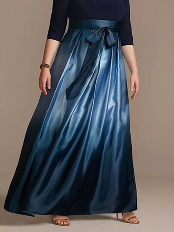 Loose Gradient Pleated Pockets Split-Joint Tied Waist Long Skirts Skirts Bottoms
