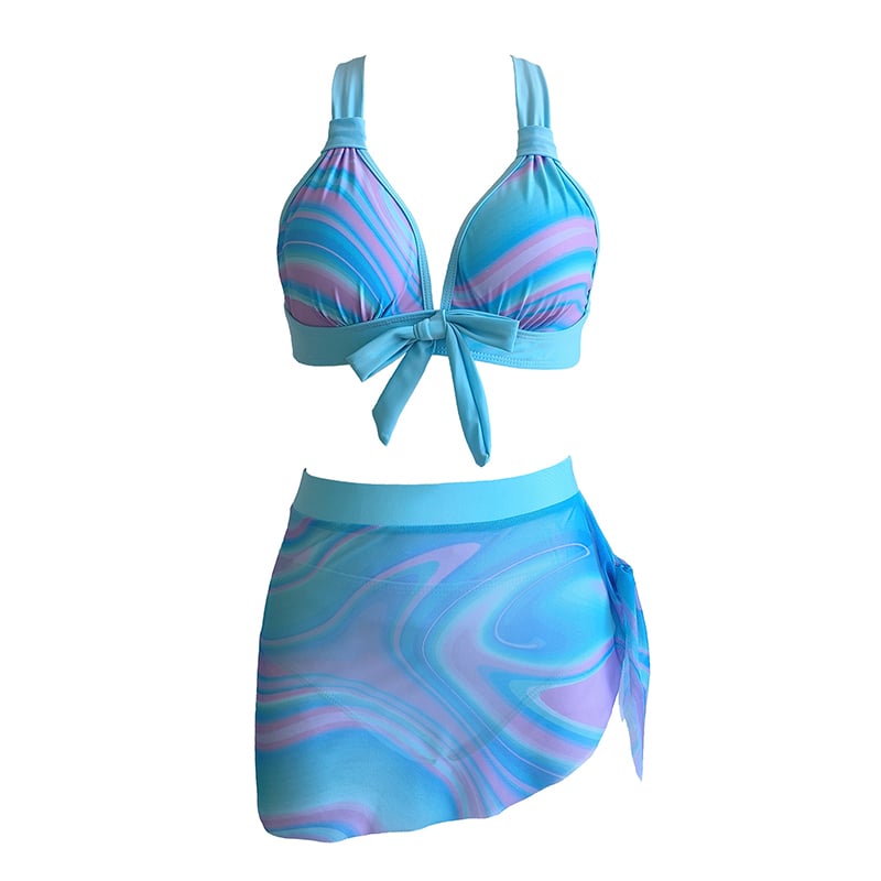 Women's Art Hawaiian Multicolor Mesh Three Piece Bikini Tankini Swimsuit
