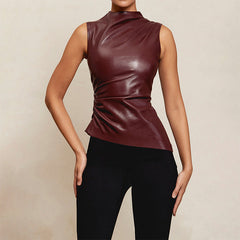 Selena Wine Vegan Leather Asymmetric Top