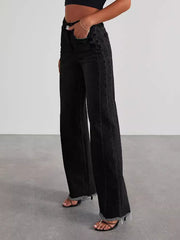 Split-Joint Tasseled High Waisted Wide Leg Jean Pants Bottoms