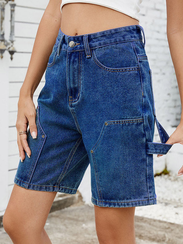 Buttoned Pockets Wide Leg Shorts Bottoms Jean Pants Bottoms