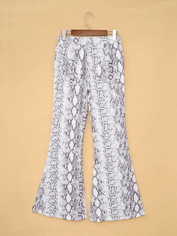 Women's Casual Pants Snake Print High Waist Flared Pants Slim Pants Wide Leg Pants