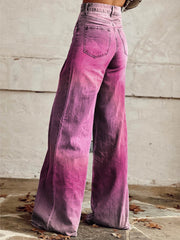 Women's Pink Print Casual Wide Leg Pants