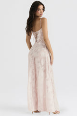 SEREN - SOFT PINK FLORAL LACE BACK MAXI DRESS