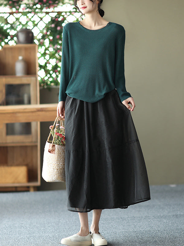 Simple Loose Solid Color Split-Joint Bubble Skirt