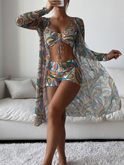 Fashion Sexy Printed Bikini Three Piece Set